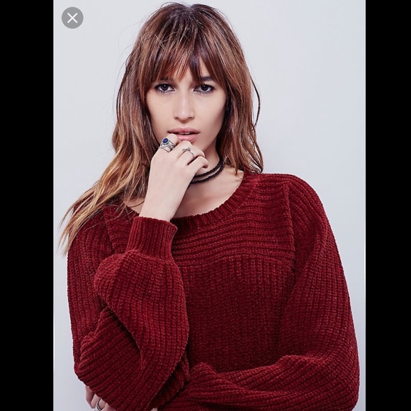Free people cotton chunky knit crewneck bishop sleeve sweater in Rust. Size M - Picture 1 of 8